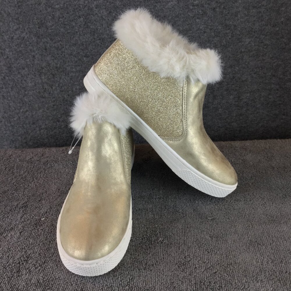Girls Glitter Faux Fur Mid-Top Sneakers Metallic The Children's Place NWOT